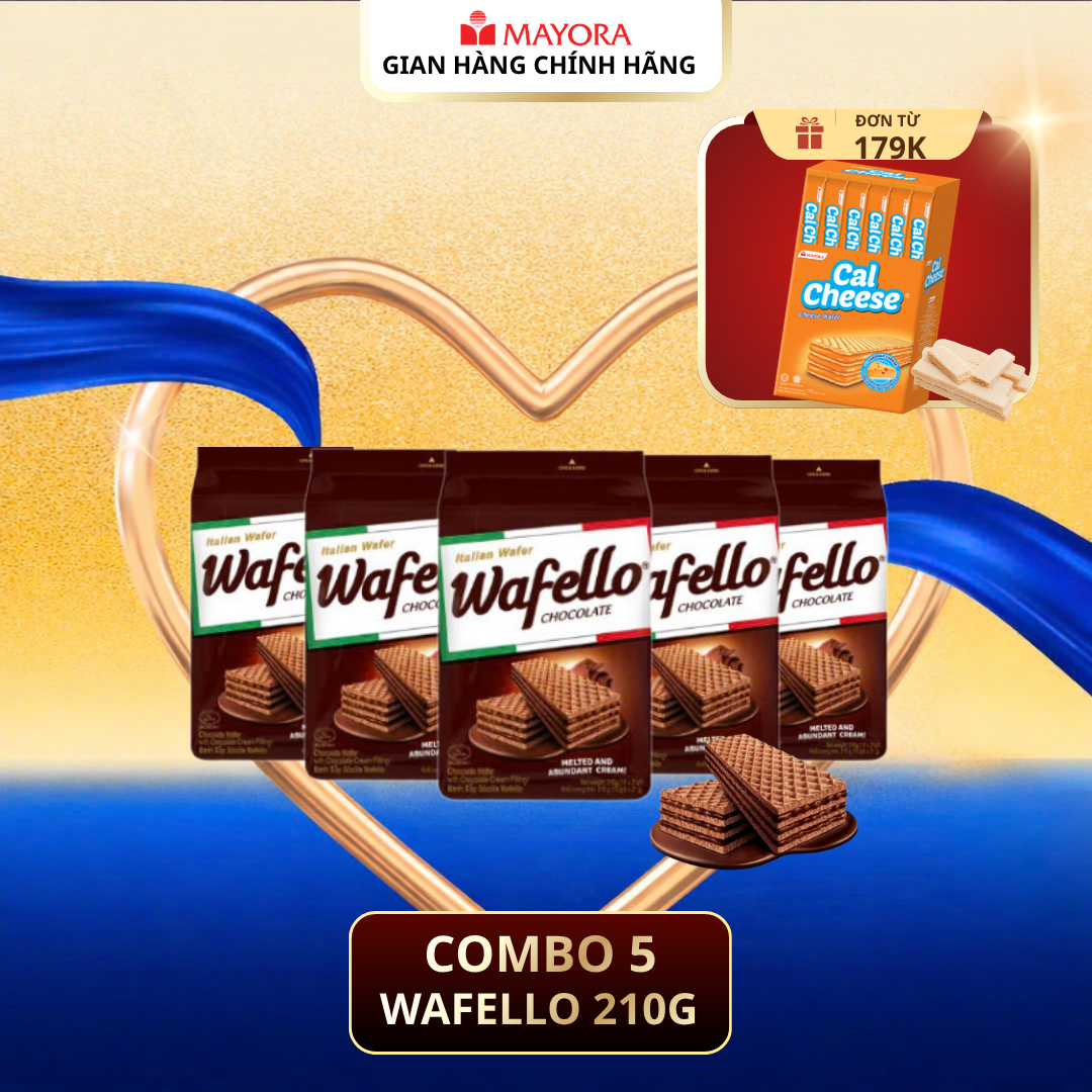 Combo 5 Bánh Xốp Wafello Chocolate Túi 210G