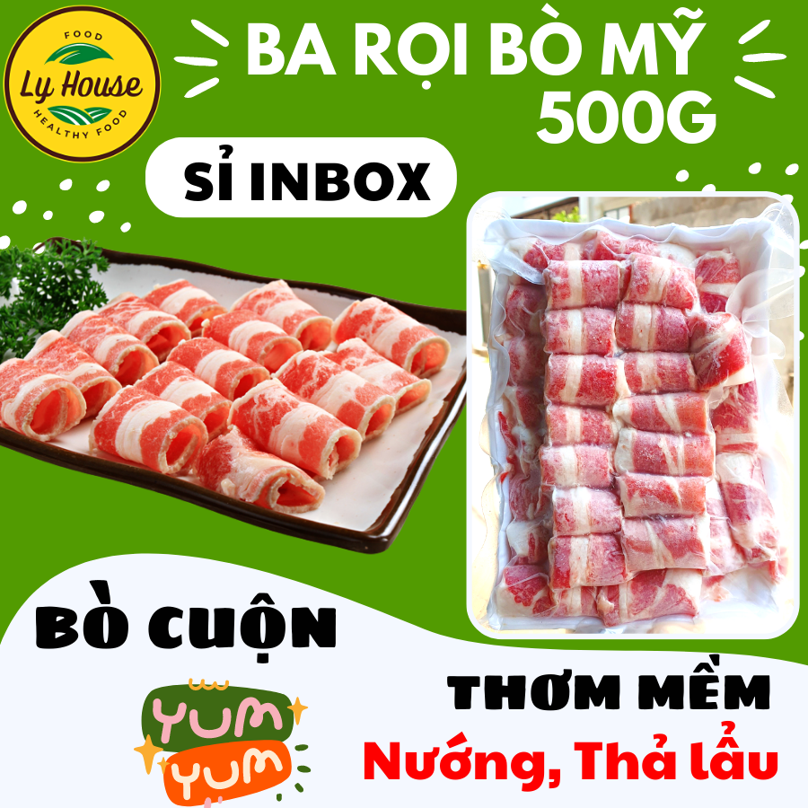 Ba rọi bò Mỹ cuộn 500g, ba rọi bò mỹ cắt lát mỏng thơm ngon phù hợp nướng hoặc thả lẩu, an toàn vệ sinh thực phẩm. Quy trình cấp đông chuẩn chỉnh, giữ nguyên sự tươi ngon, không độc hại, bò mỹ giá sỉ quán ăn vặt Ly House