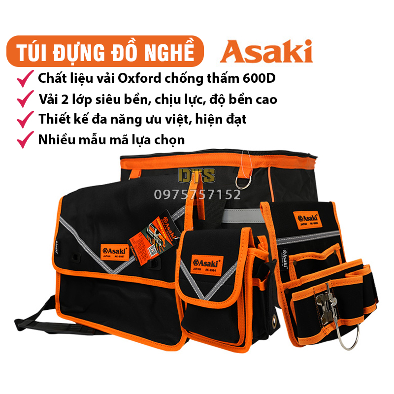 Túi đựng dụng cụ đồ nghề cao cấp asaki, túi đựng dụng cụ sửa chữa chuyên dụng, vải chống thấm, chống đâm thủng, đa năng asaki ak-9984, ak-9985, ak-9986, ak-9987, ak-9988, ak-9989, ak-9991, ak-9992