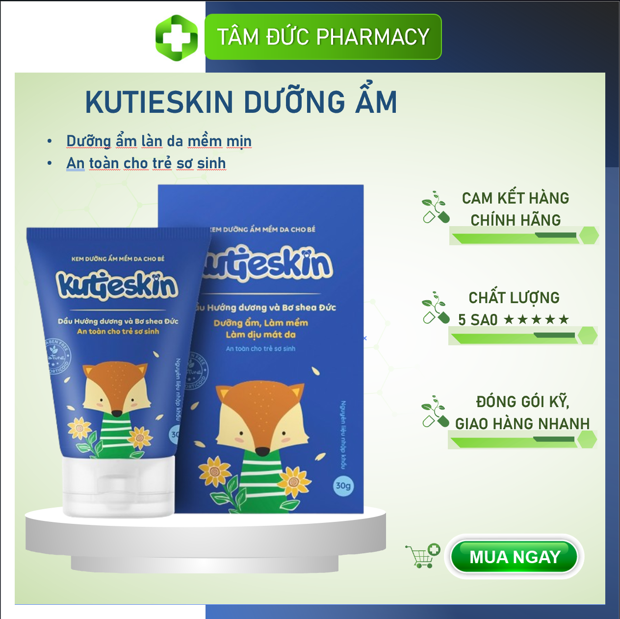 [HCM]Kem Dưỡng Ẩm KUTIESKIN [Tuýp 30gr] - Dùng được cho trẻ sơ sinh [kutiskin cutieskin kutiekin kem