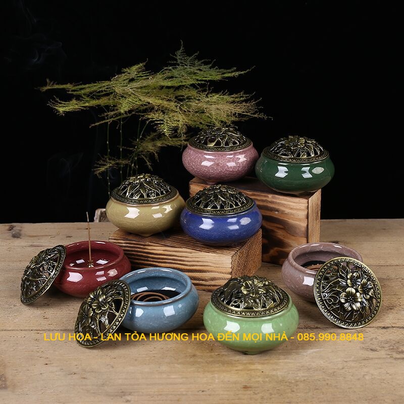 Lư xông trầm, Lư đốt trầm gốm sứ cao cấp - Giao màu ngẫu nhiên