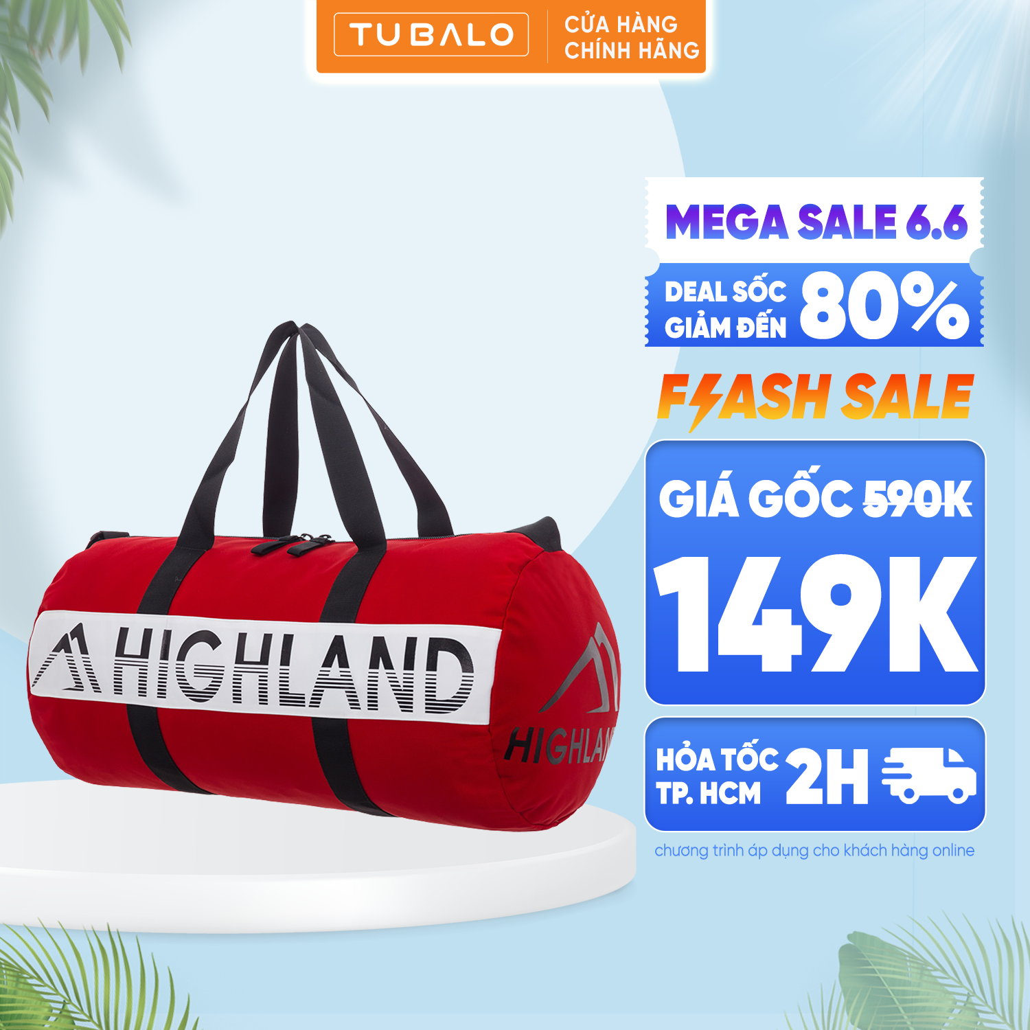 Túi trống du lịch TUBALO thương hiệu HIGHLAND HLT9080 thời trang thể thao cá tính siêu nhẹ chống thấm nước