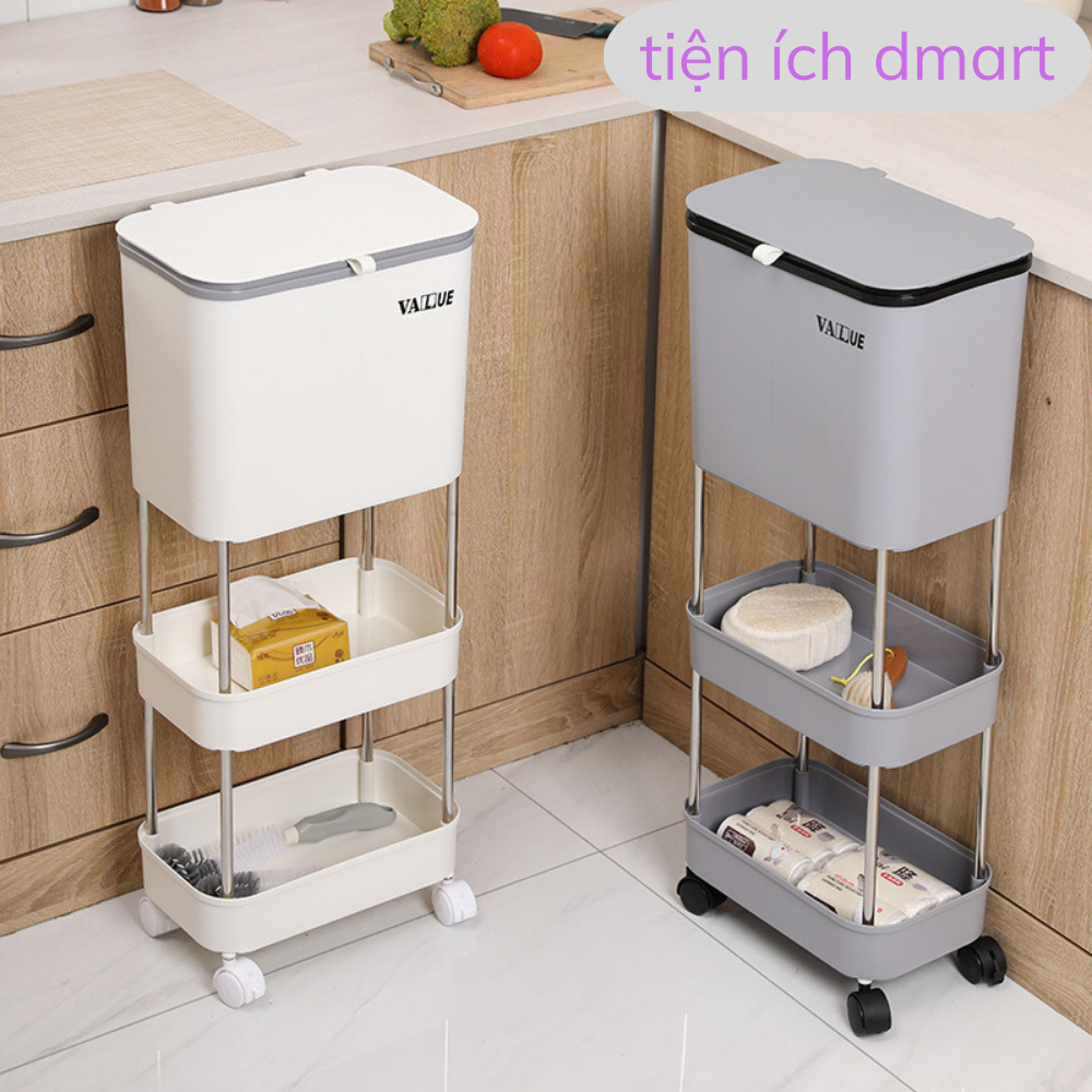 Thùng rác- Thùng đựng rác thông minh có bánh xe di chuyển tiện lợi, thùng rác 3 tầng- Thùng rác 3 tầng có nắp lật cho nhà bếp có bánh xe
