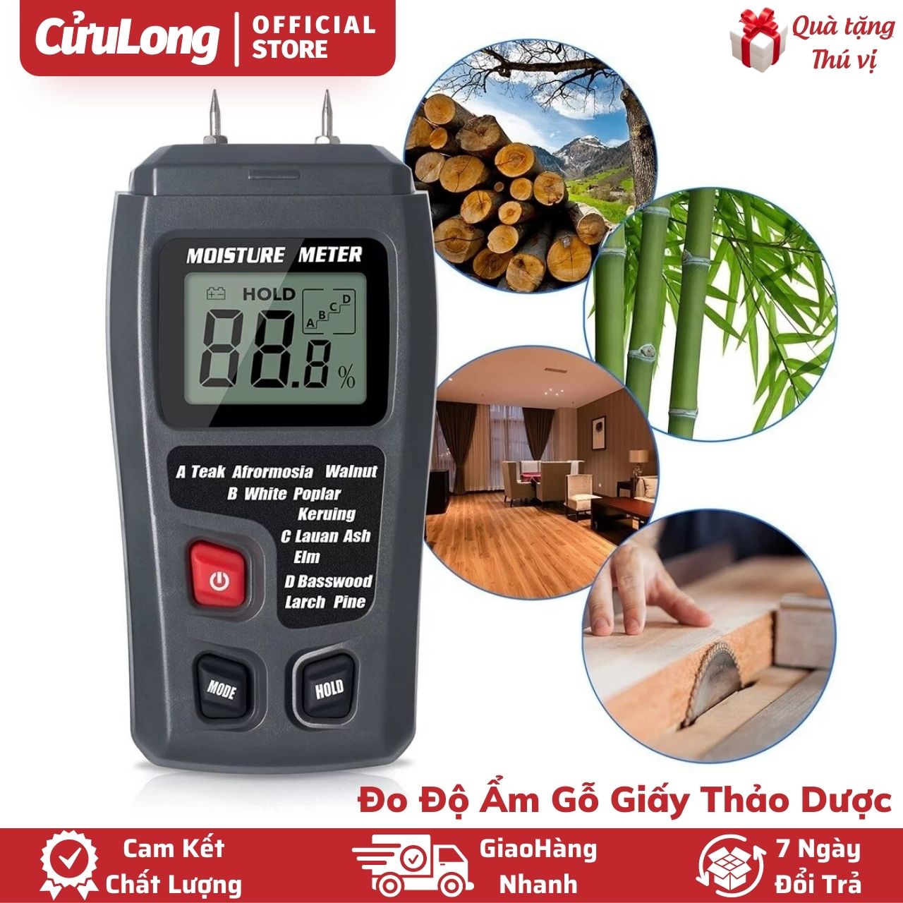 Máy Đo Độ Ẩm Kế Gỗ Giấy Thảo Dược Vật Liệu Cây Trồng cầm tay bỏ túi chính xác màn hình LCD hiển thị rõ Cuu Long shop