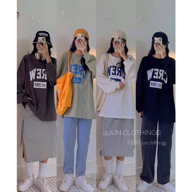 Áo thun dài tay crew form thụng về hàng form 58kg