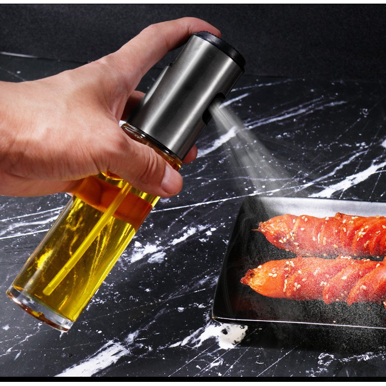 [Tặng Kèm Phễu ] Bình xịt dầu ăn thủy tinh nắp inox dành cho nồi chiên không dầu các món chiên rán nướng cam kết hàng đúng mô tả
