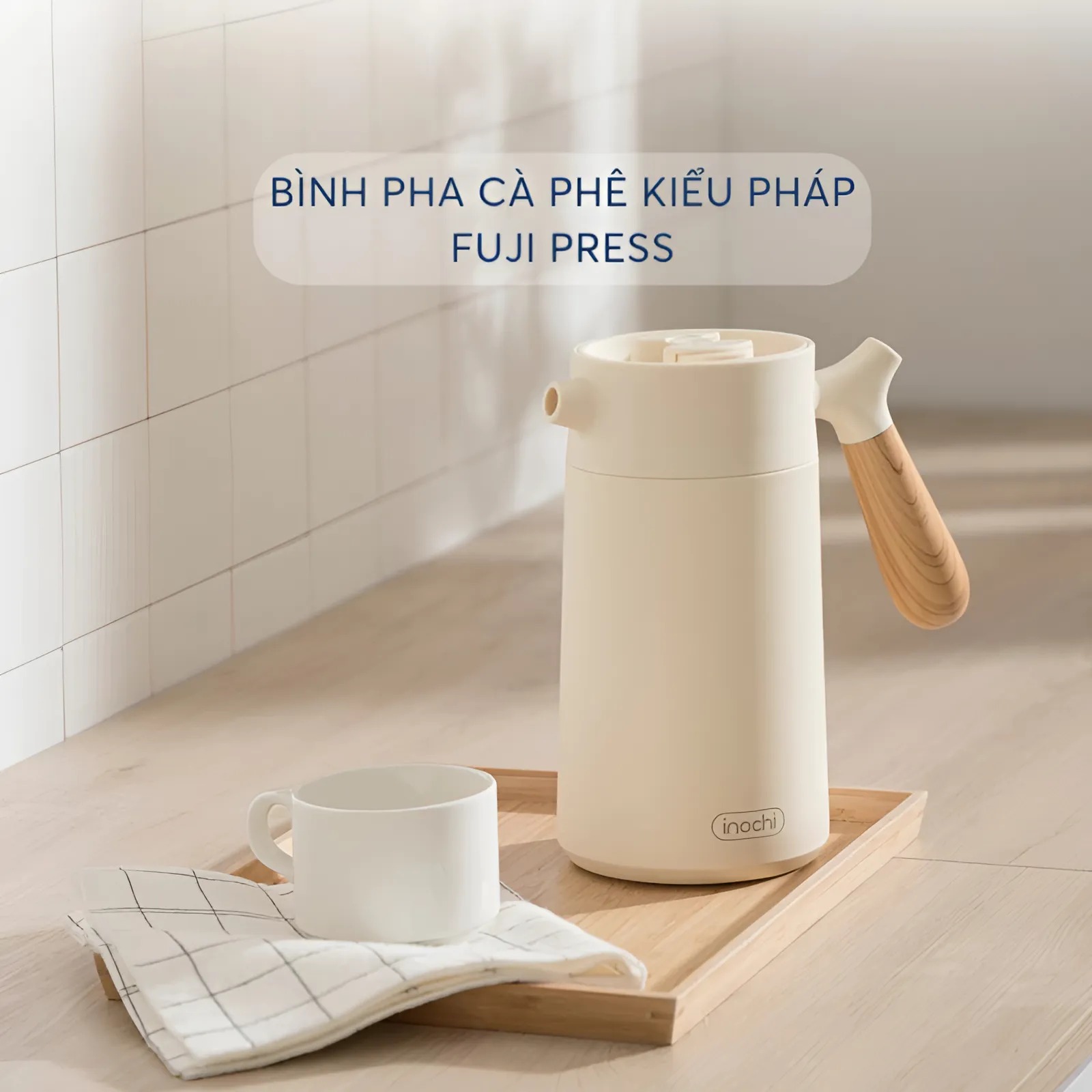 Bình pha cà phê, bình giữ nhiệt pha cà phê kiểu Pháp Inochi Fuji Press 950ml với thân cốc có 2 lớp thép không gỉ - Happy Life 4U