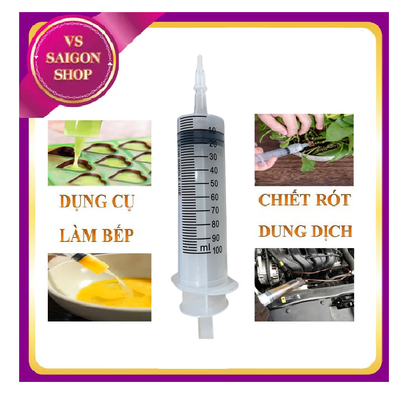 XI LANH 100ML: Ống Tiêm Bằng Nhựa Dùng Để Bơm, Trích Dung Dịch Phục Vụ Cuộc Sống Hằng Ngày