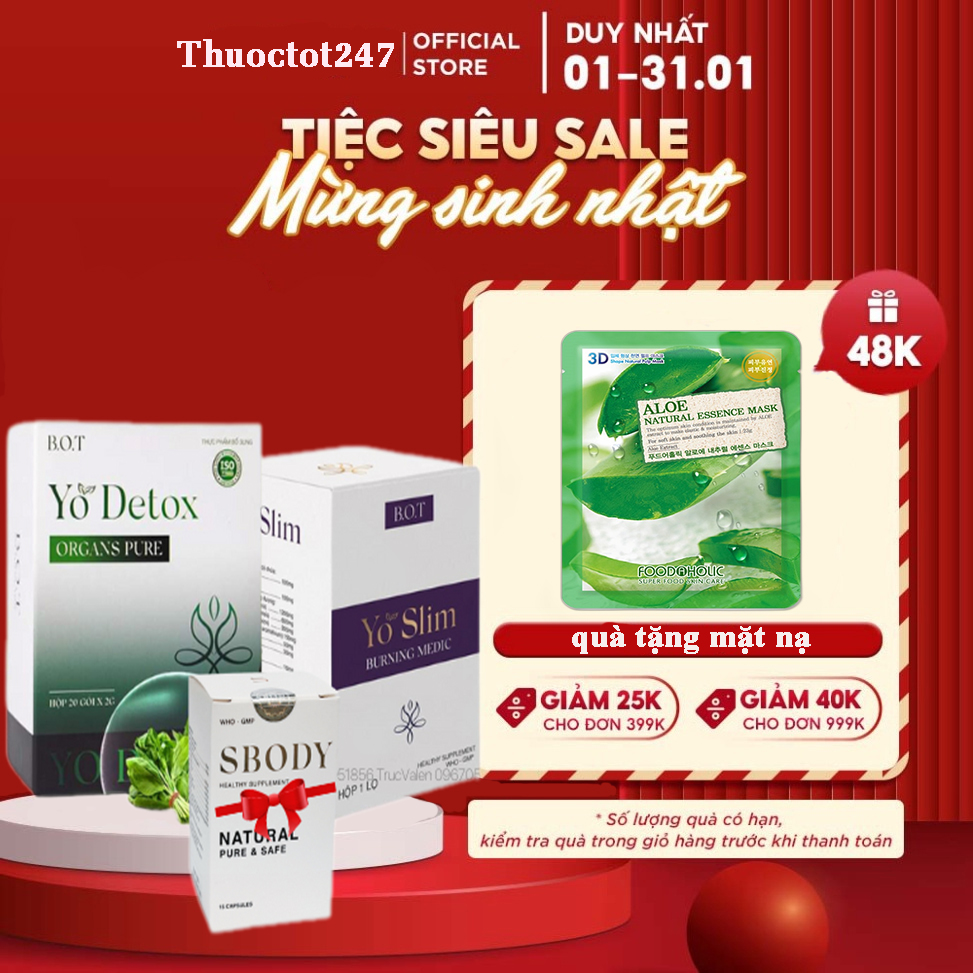 Giảm Cân Yo Slim và Yo Detox Chính Hãng B.O.T tặng kèm Sbody giúp Giảm Cân An Toàn Hiệu Qủa giảm 2-3 Kg Sau 15 Ngày