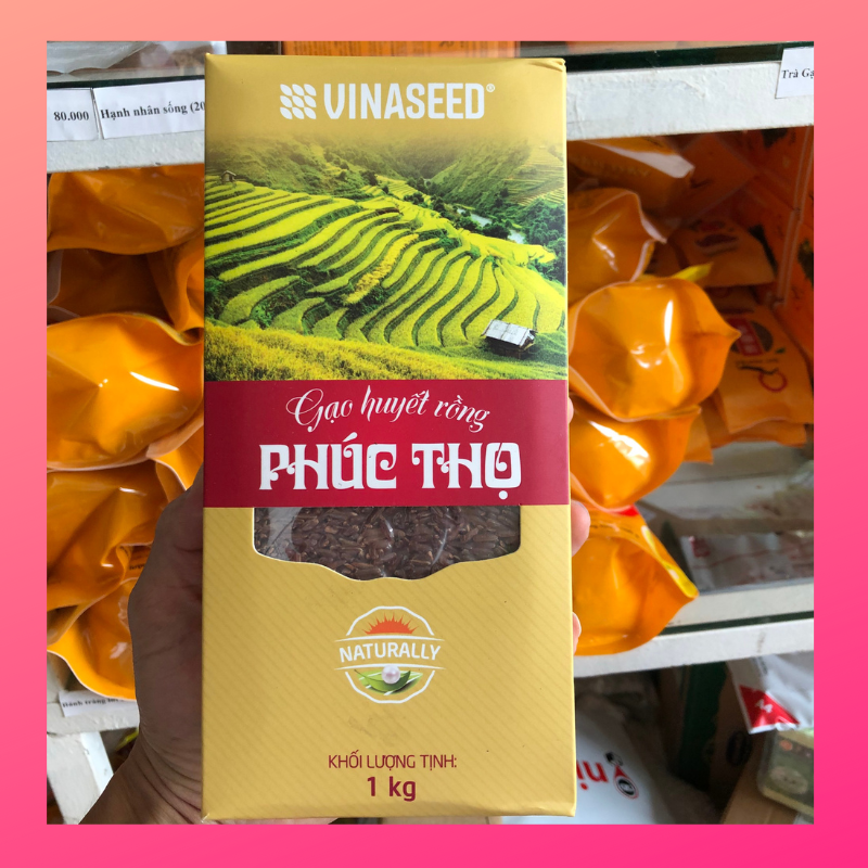 Gạo lứt đỏ huyết rồng Phúc Thọ hộp 1kg túi hút chân không