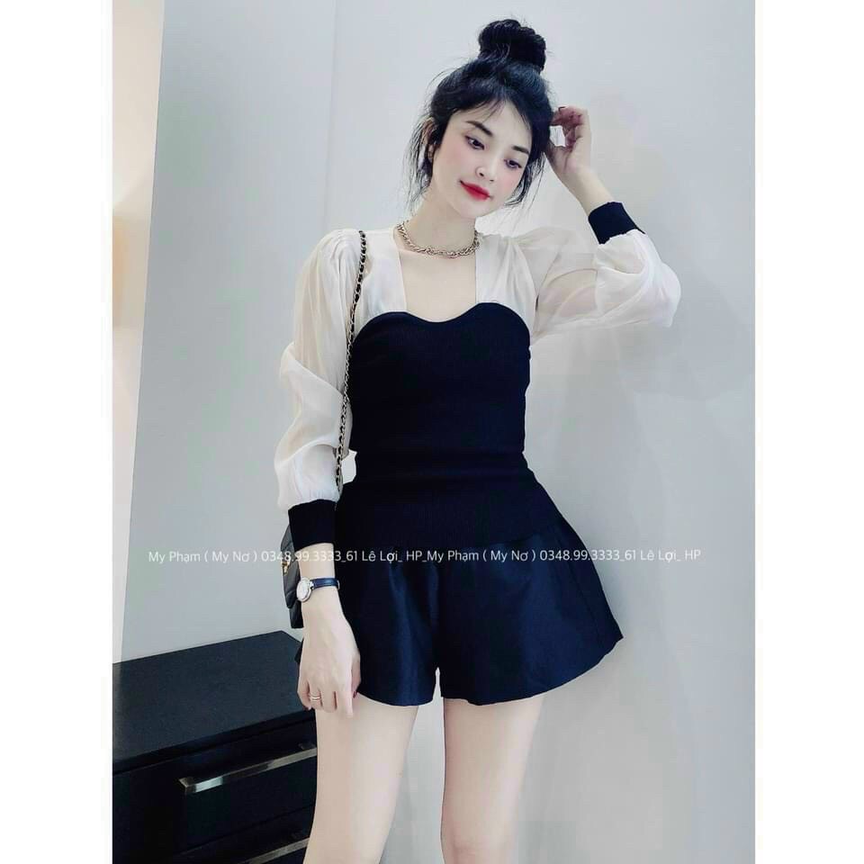ÁO TIỂU THƯ LEN GÂN PHỐI TAY PHỒNG DÀI MẶC ĐI HỌC, ĐI CHƠI XINH XẮN - HV