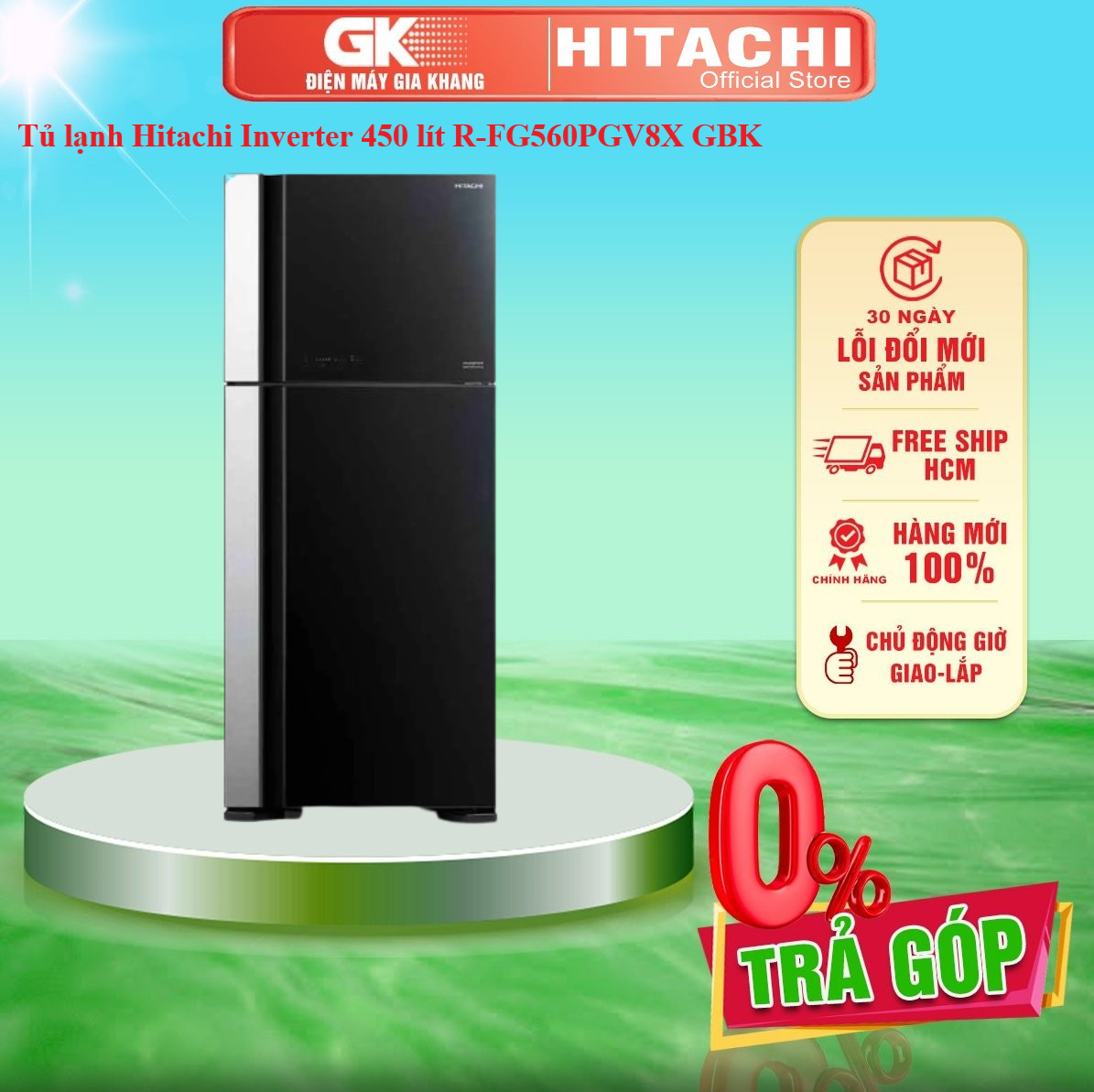 Tủ lạnh Hitachi Inverter R-FG560PGV8X GBK 450 lít 2019 tiết kiệm điện công nghệ làm lạnh hệ thống làm lạnh quạt kép công nghệ kháng khuẩn khử mùi - Bảo hành 12 tháng - GIAO TOÀN QUỐC - FREESHIP HCM