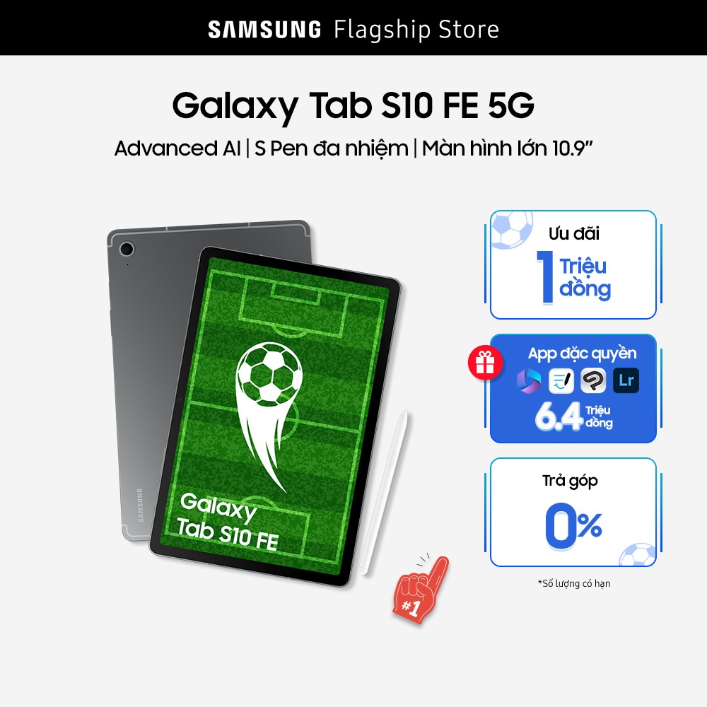 Máy tính bảng Samsung Galaxy Tab S10 FE 5G (8GB/128GB), Advanced AI, S Pen đa nhiệm, Màn hình lớn 10.9"
