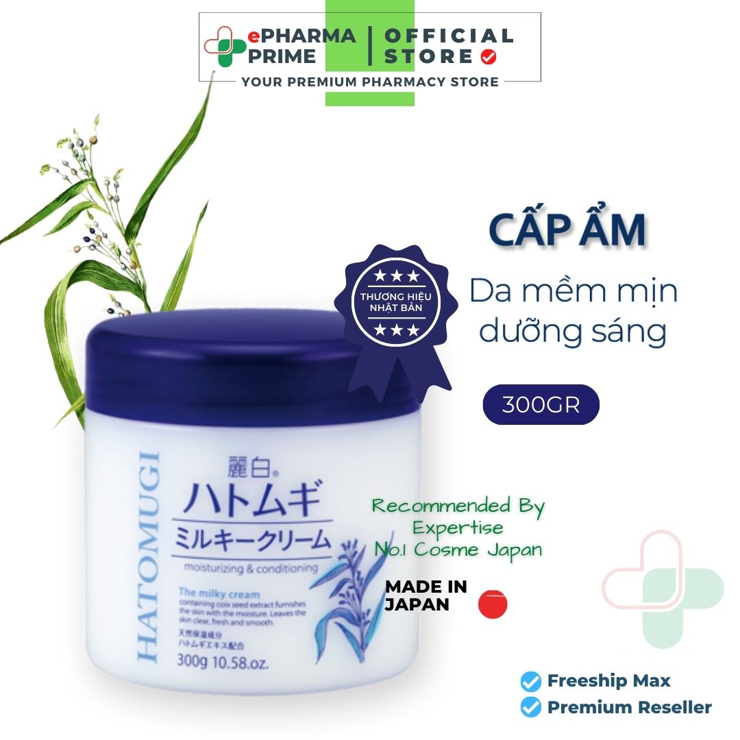 Kem Dưỡng Hatomugi Moisturizing Conditioning The Milky Cream chiết xuất ý dĩ làm sáng da 300g