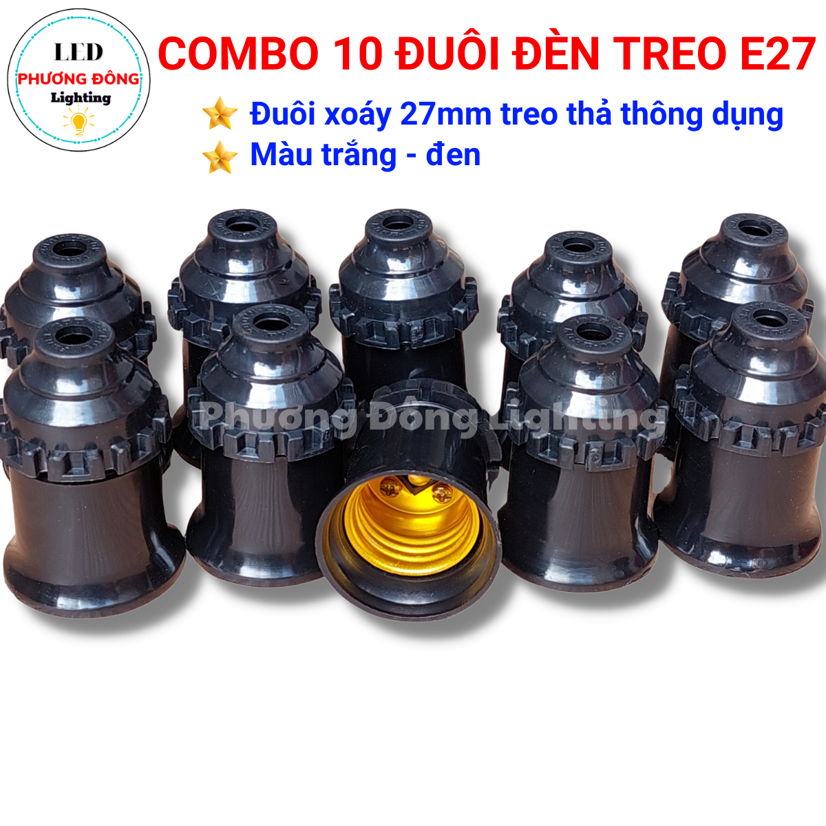 Combo 10 Đuôi đèn treo E27  FANAGOLD Cao cấp chống nước - Trắng, Đen