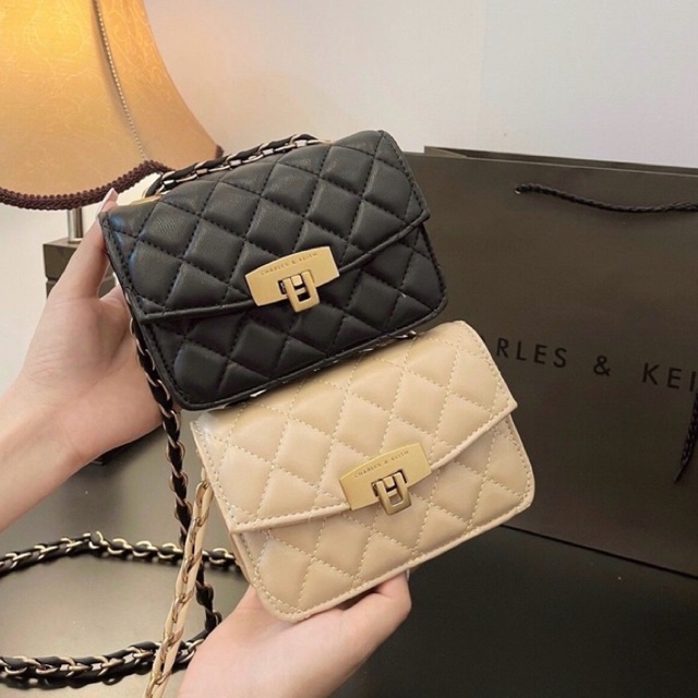 Túi đeo chéo mini nữ cnk trám 15cm dây xích phối da mịn thời trang dạo phố