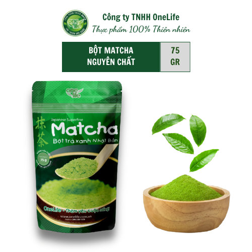 [Free Ship & Quà tặng sức khỏe] 75gr Bột Matcha nguyên chất, hòa tan uống liền giảm cân, không đường OneLife, khuyến mãi tặng kèm 2gr Bột Rau Má