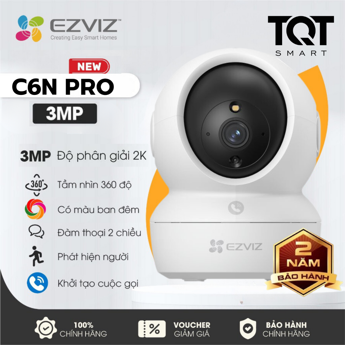 Camera IP/Wifi Ezviz C6N PRO 2K 3MP | C6N 4MP - Theo Dõi Thông Minh - Phát Hiện Chuyển Động - Xoay 360 độ - Đàm Thoại 2 Chiều - Có Màu Ban Đêm Thông Minh TQTSmart
