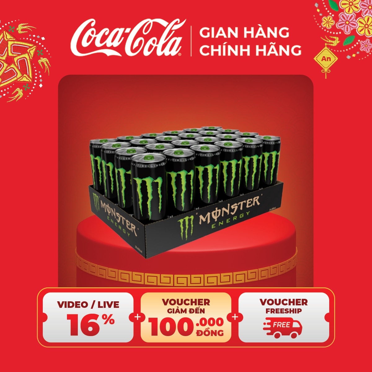 HOẢ TỐC HCM Lốc 24 Lon Nước Tăng Lực Giải Khát Monster Energy 355ml Lon Sale 12.12 Coca-Cola Chính Hãng_LD