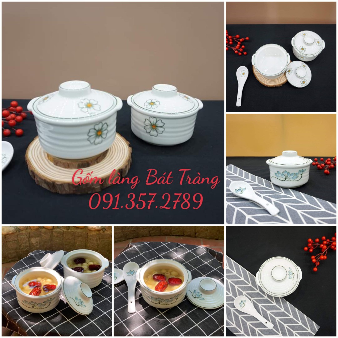 Bát nắp - Thố chưng yến dung tích 300ml gốm sứ Hiền Anh Bát Tràng
