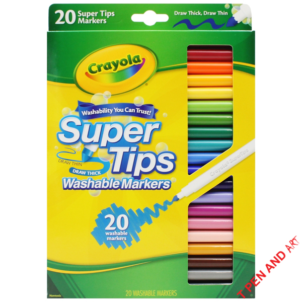 Crayola Supertips bộ 20 cây Bút lông Dễ tẩy rửa, Nét thanh nét đậm