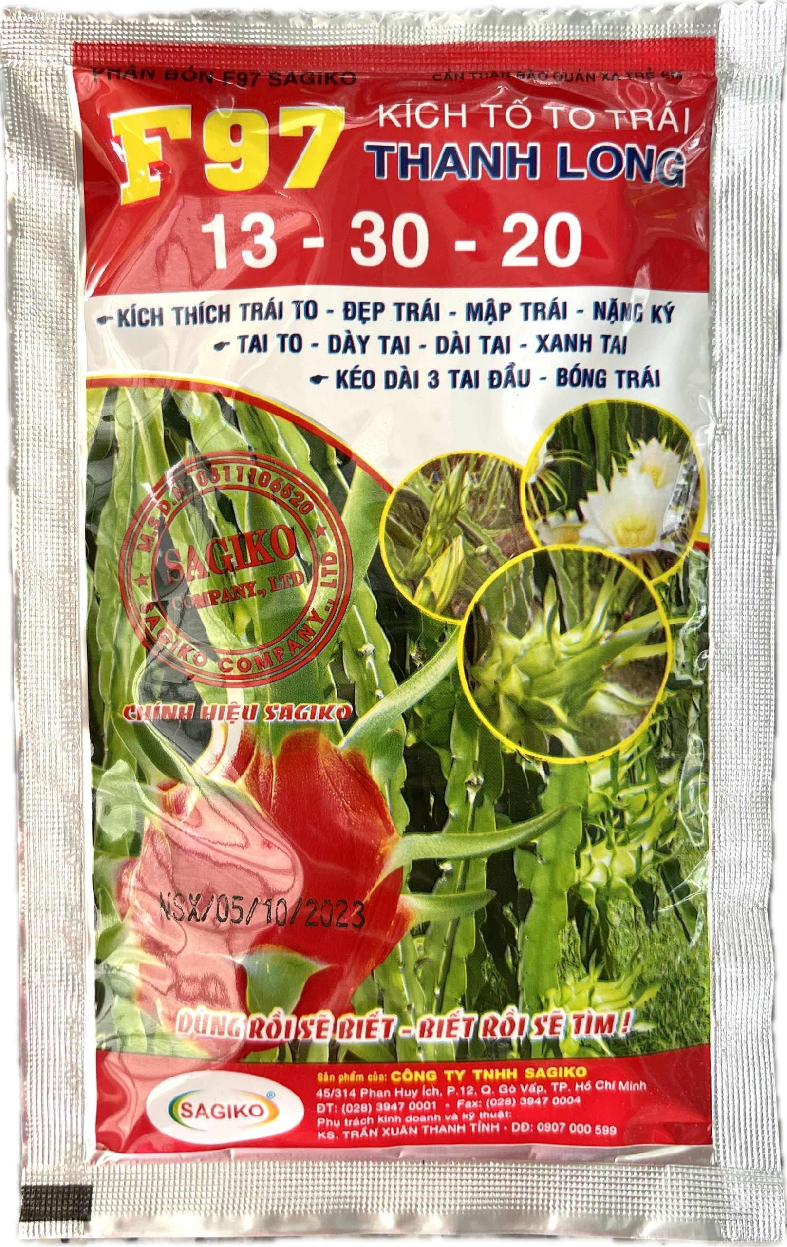 Phân Bón F97 Sagiko - Kích Tố To Trái Thanh Long - (13 - 30 - 20) - Gói 100g