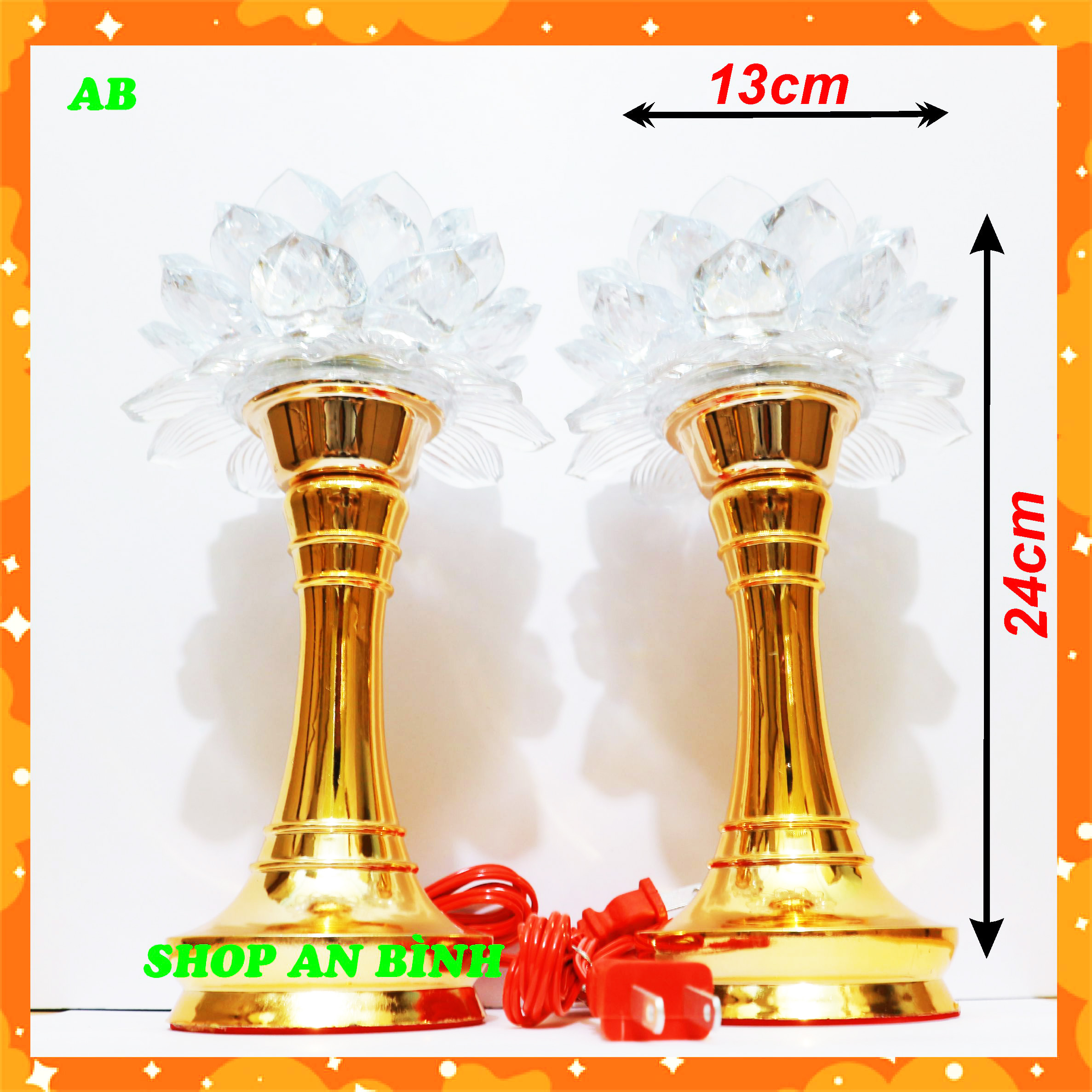 Cặp đèn thờ LED đổi 7 màu siêu đẹp, cao 24 cm - Đèn Trang Trí Bàn Thờ đổi màu đẹp, sang trọng - Đèn bàn thờ