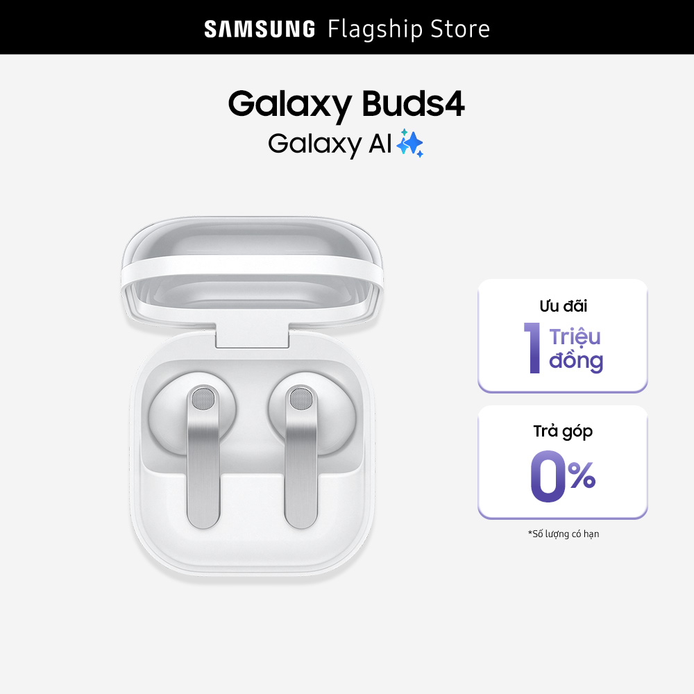 Tai nghe Samsung Galaxy Buds4, Chất âm Hi-Fi đa tầng, Chống ồn chủ động, Galaxy AI đa tác vụ