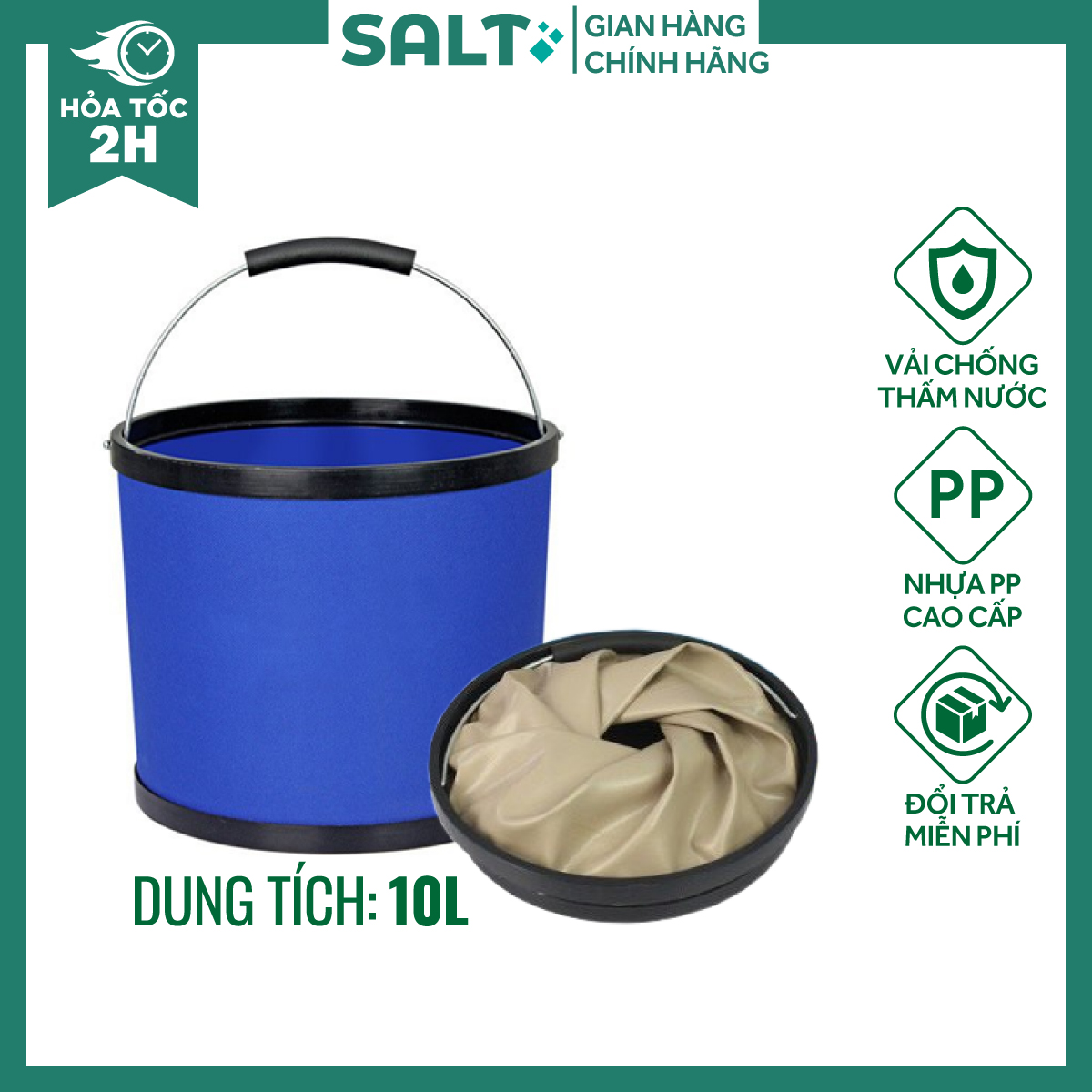 Xô nước gấp gọn, xô nước đa năng dùng để rửa xe, camping, câu cá 10L