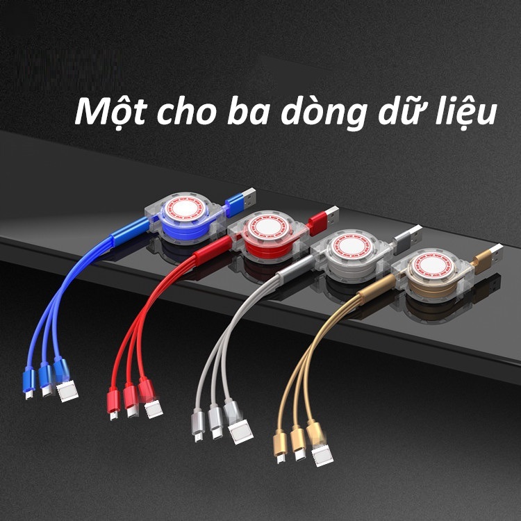Cáp Sạc Đa Năng USA, Dây Sạc 3 Đầu Lightning, Micro USB, Type C - Thiết Kế Đẹp Mắt, Tinh Tế - Sử Dụng Cho Hầu Như Các Loại Điện Thoại IOS, Android - Hàng Nhập Khẩu