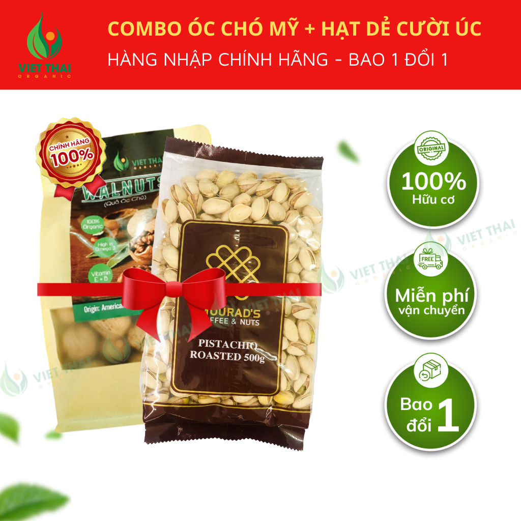 【Combo Tiết Kiệm】Óc Chó Mỹ + Hạt Dẻ Cười Úc Chuẩn Nhập (Việt Thái Organic)