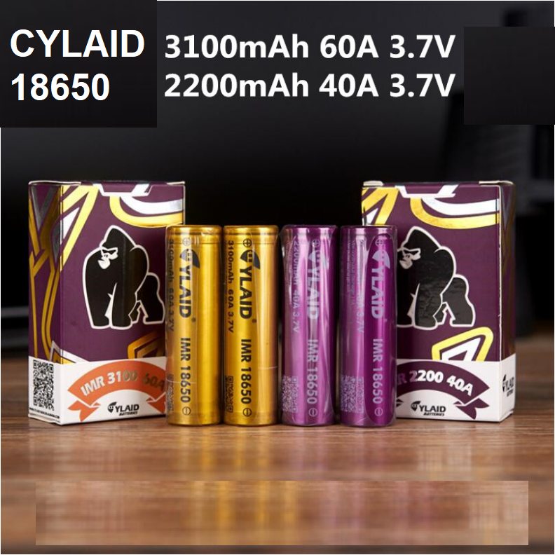 Pin 3.7v 18650 Cylaid dung lượng 2200mAh dòng xả cao 40A pin có 2 đầu phẳng (pin mới 1 viên)