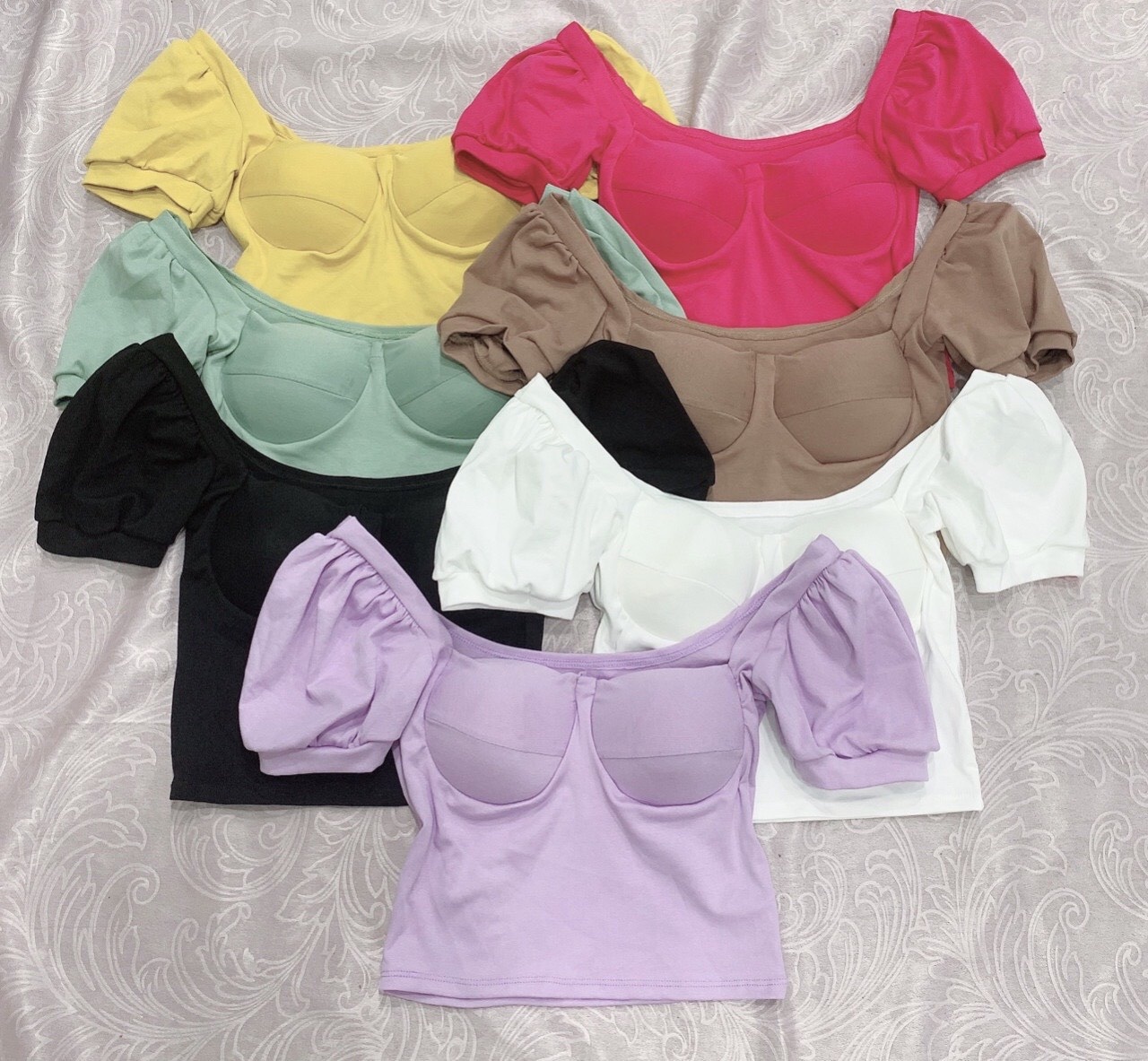 ( CÓ MÚT NGỰC ) Áo Borip Cổ Vuông Có Mút, Áo Cúp Ngực Cổ Vuông Tay Bồng, Áo Croptop Cổ Vuông Tay Phồng AP08