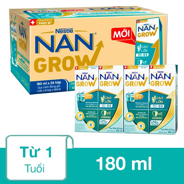 Thùng 24 hộp sữa pha sẵn Nestlé Nan Grow 180 ml- cho trẻ từ 1 tuổi