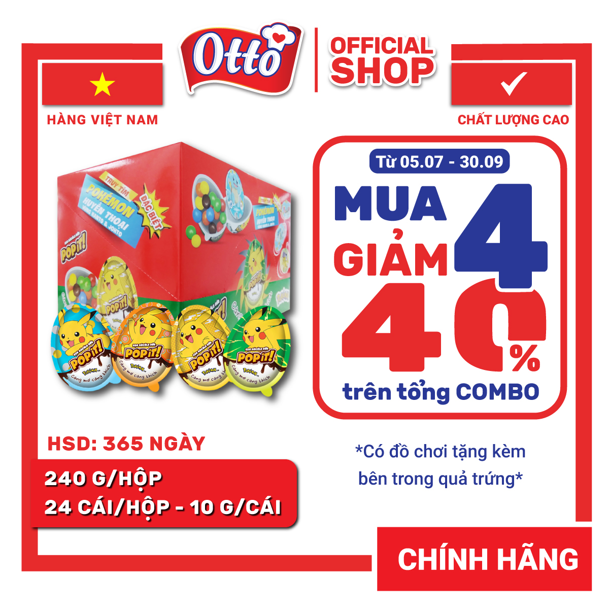 Hộp 24 cái kẹo trứng socola sữa popit 240 pokemon phạm nguyên | socola | đồ ăn vặt