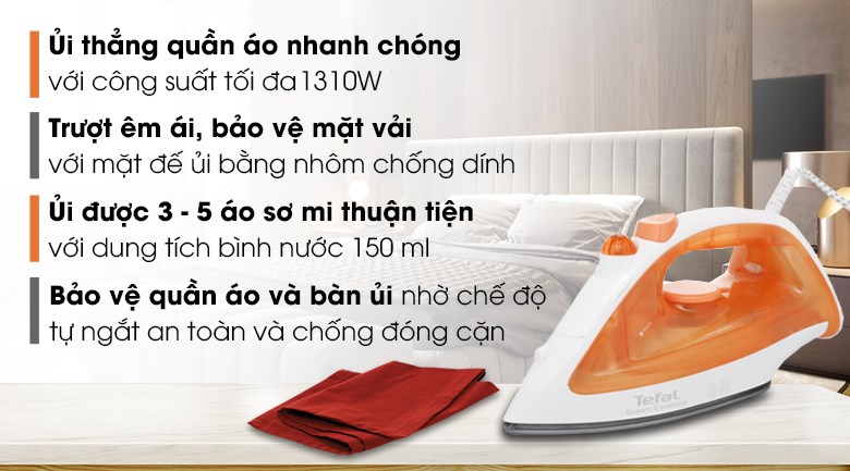 Bàn ủi hơi nước tefal fv1022t0 1310w - điện máy phát đạt