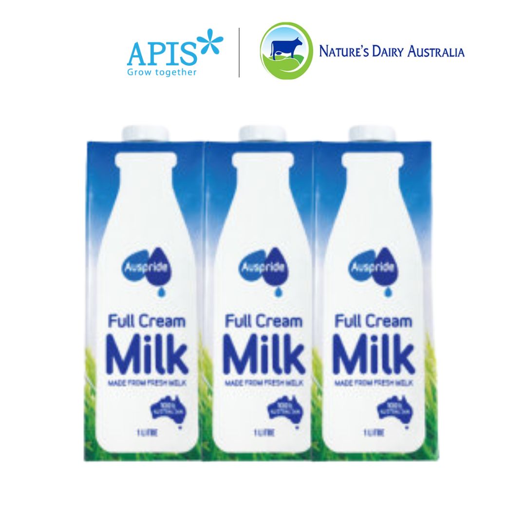Combo 3 Hộp Sữa Tươi Tiệt Trùng Úc Hiệu Auspride Full Cream Không Đường 1L