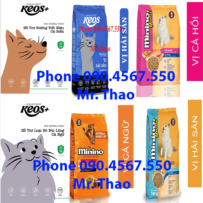 5 gói x 350gram thức ăn cho mèo keos seafood ,thức ăn cho mèo minino yum salmon , minino tuna flavored