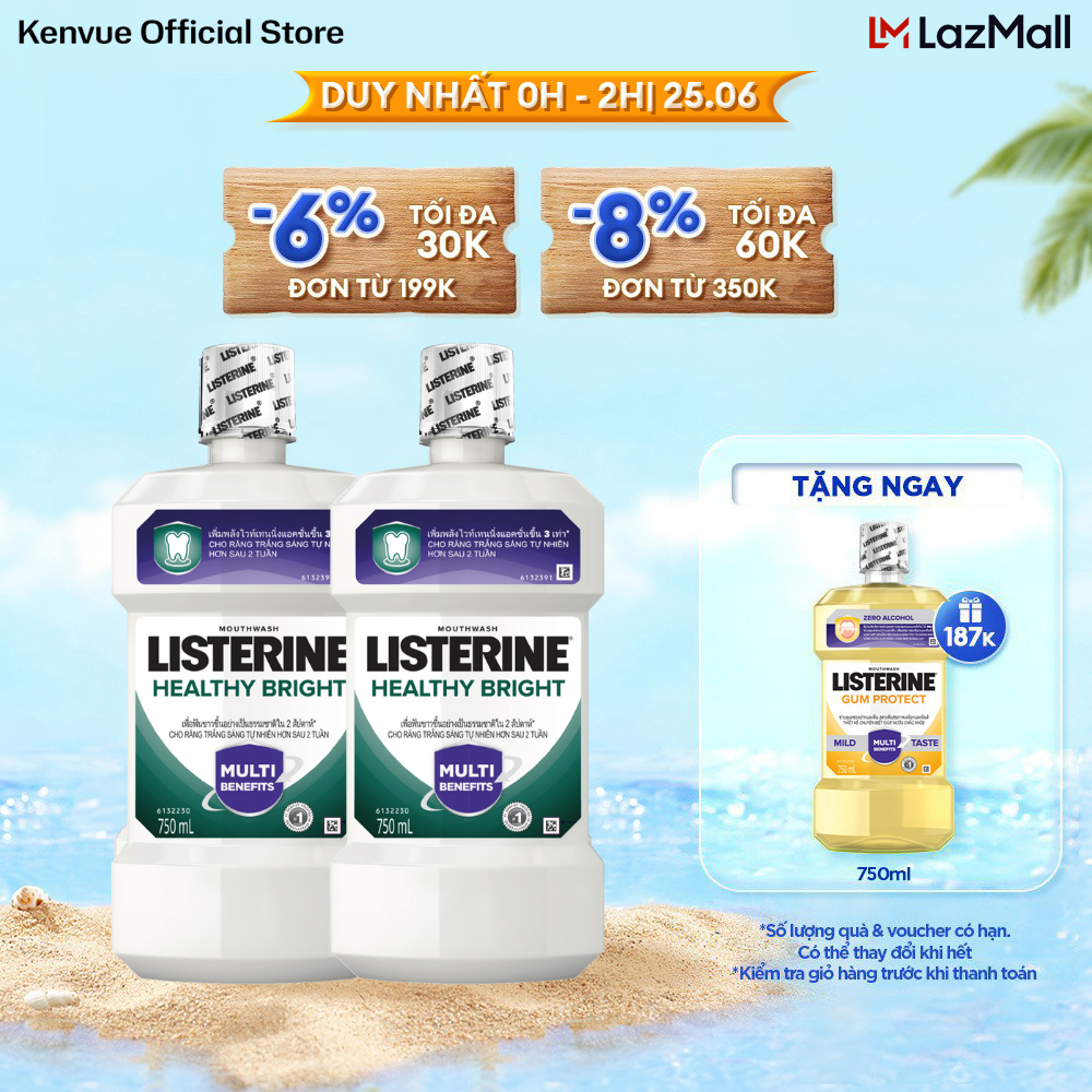 Bộ 2 Nước súc miệng làm trắng răng Listerine Healthy Bright Mouthwash 750ml/chai
