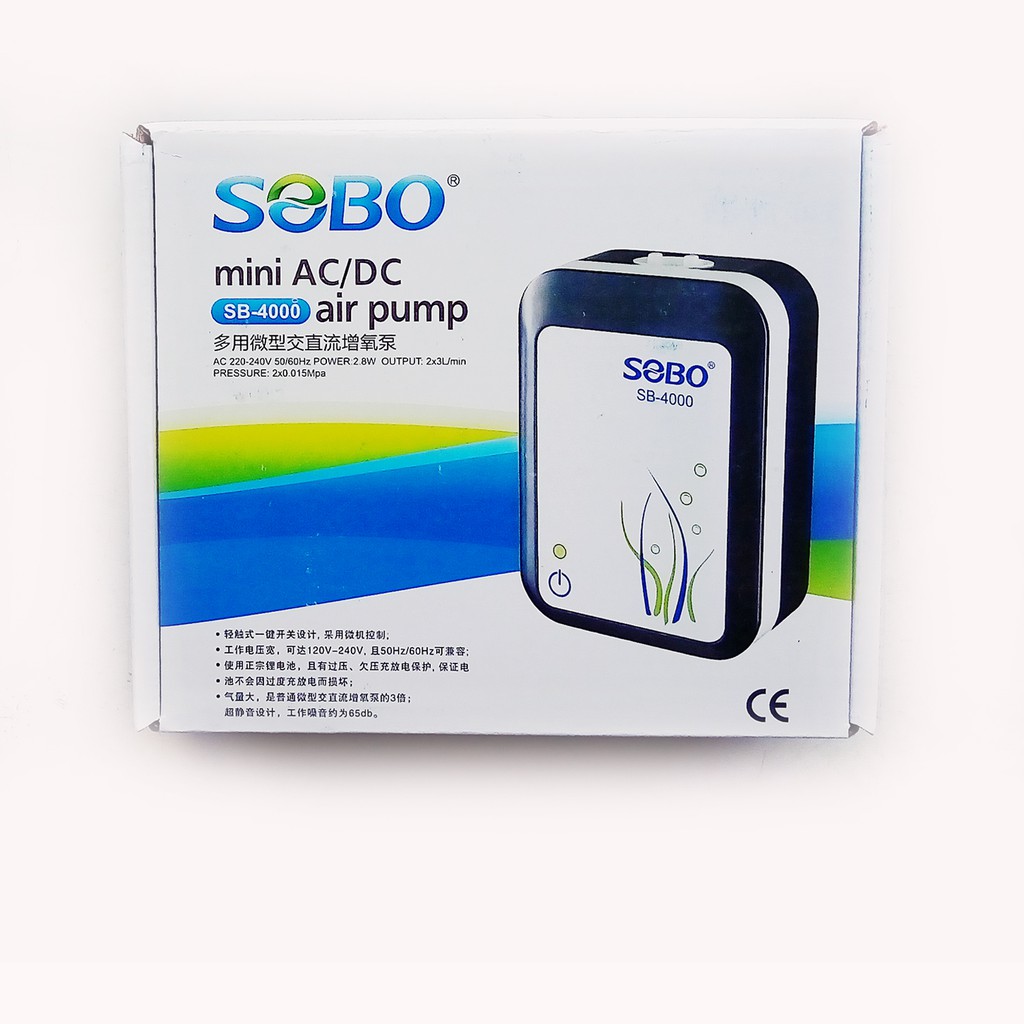 Máy sủi tích điện 2 đầu vòi sobo sb4000 / sb-4000 air pump