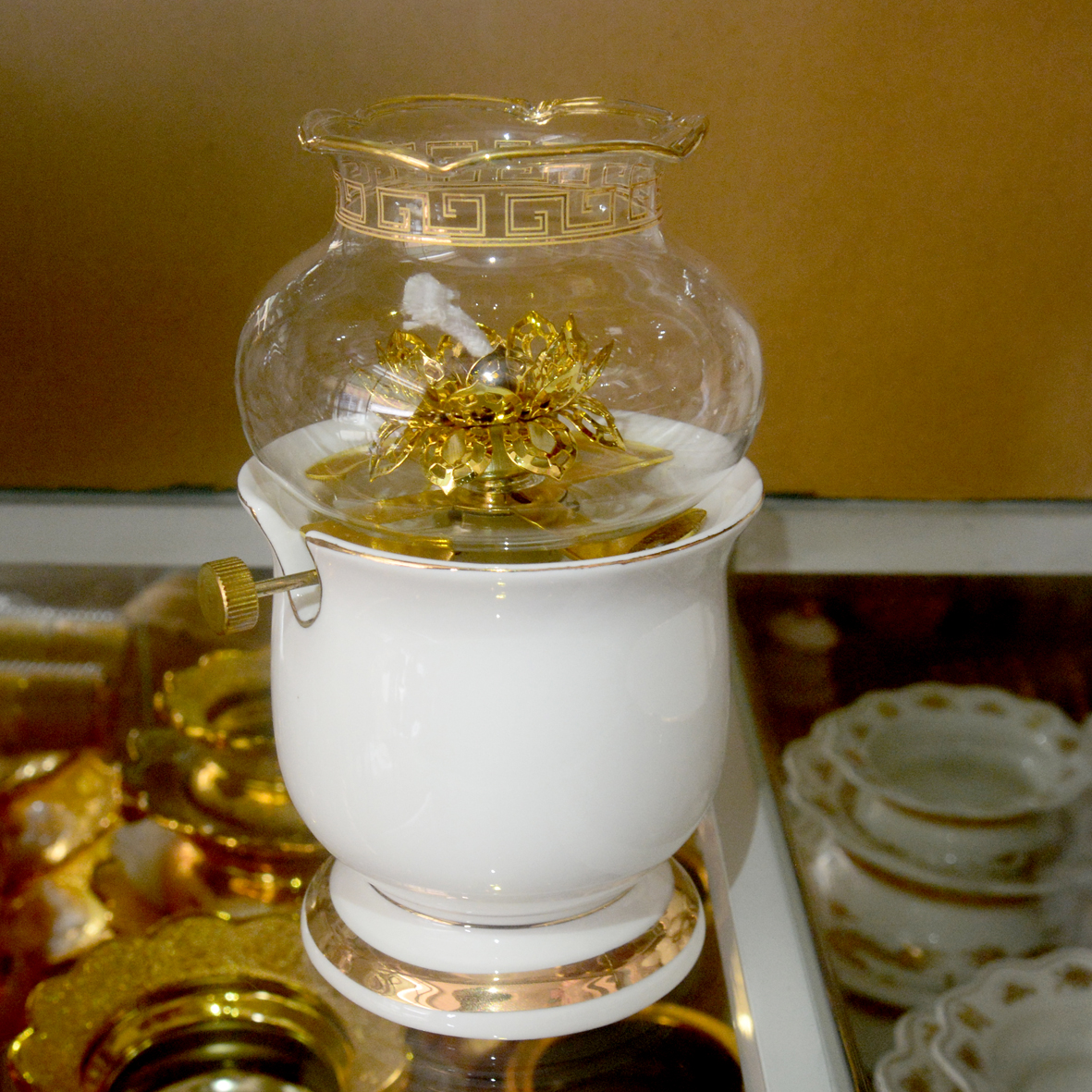 [HCM]Đèn dầu thờ cúng bàn thờ gốm sứ trắng