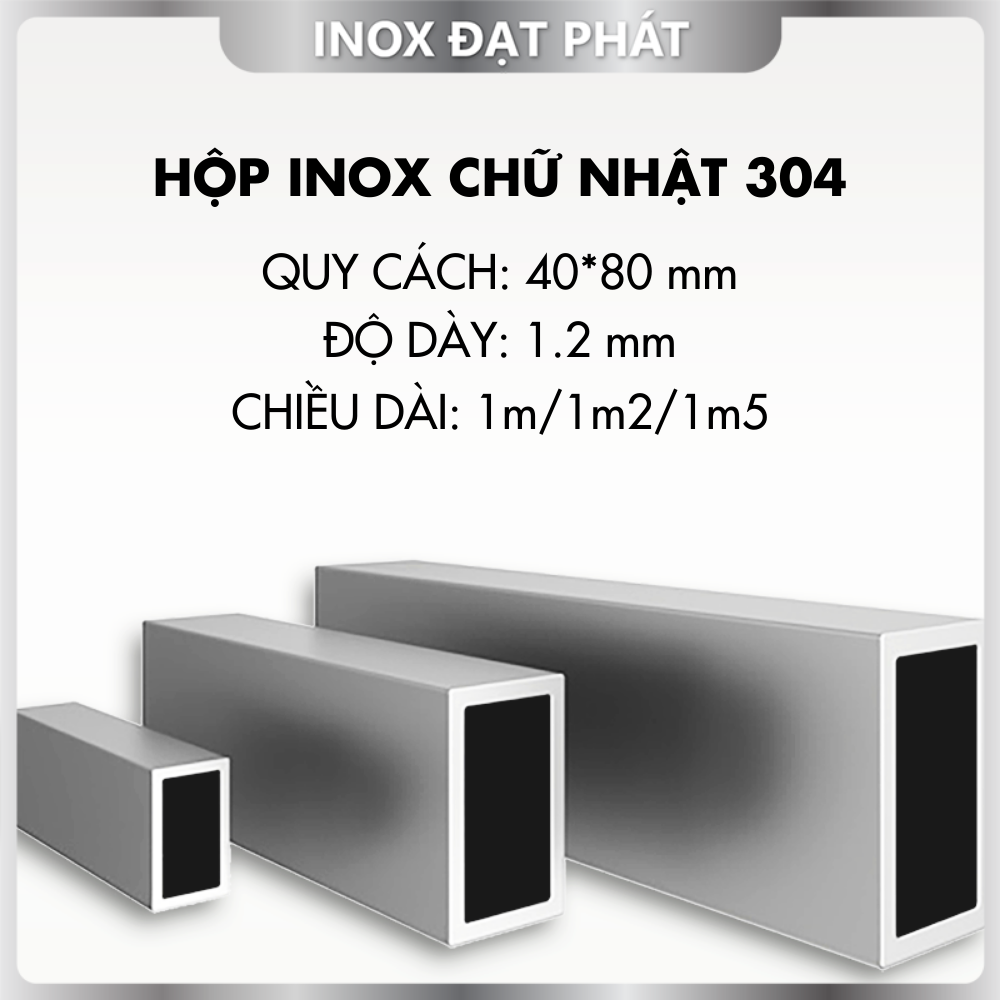 Thanh hộp inox chữ nhật 304 40*80 , độ dày 1.2 , dài 1m/1m2/1m5