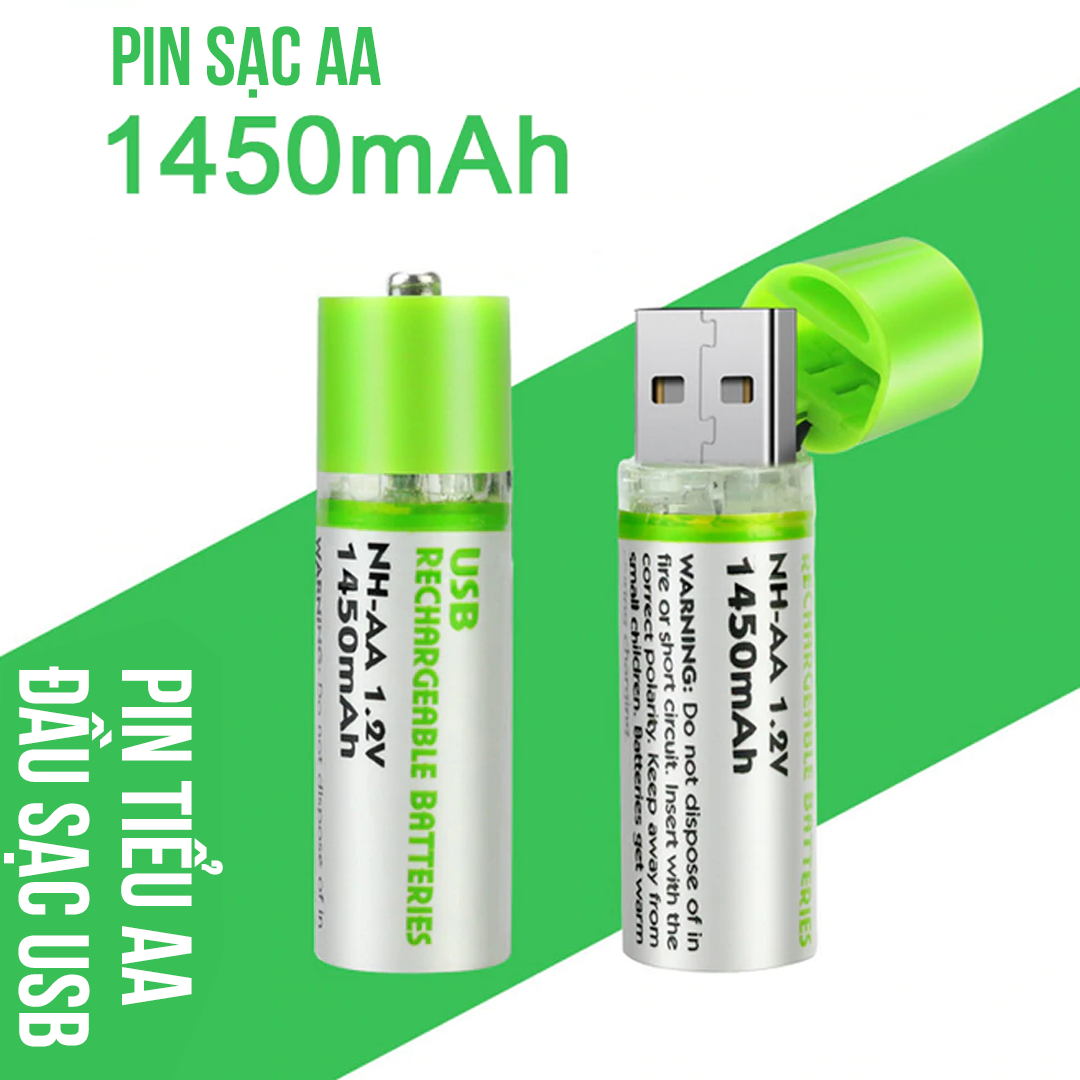 [HCM]Pin AA Sạc qua đầu USB đơn giản dung lượng 1450 mAH - Độ bền 500 lần sạc - Không cần bộ sạc chuyên dụng