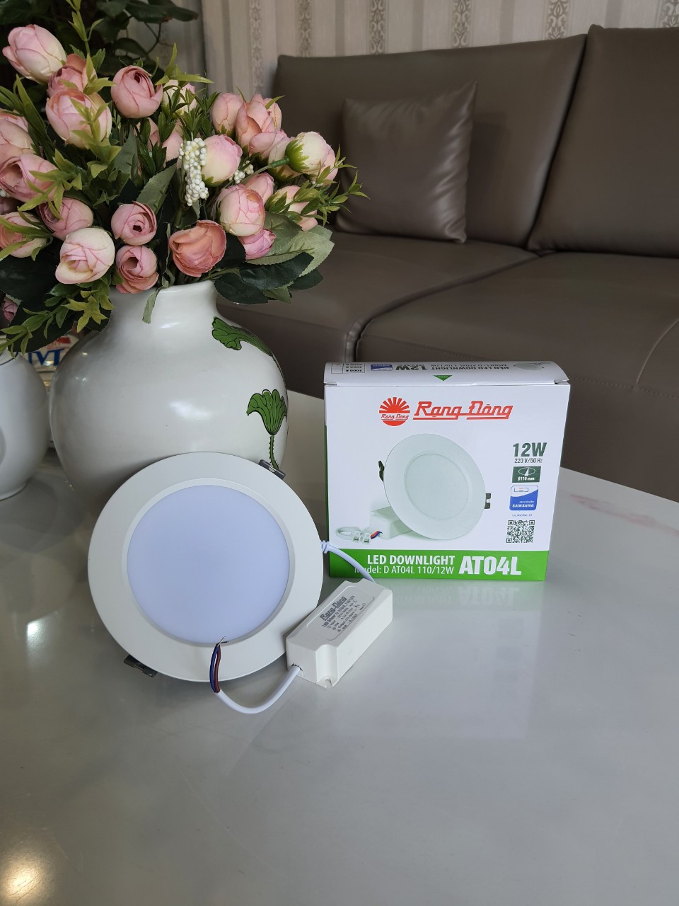 Đèn led âm trần rạng đông d at04l 12w phi 110, tản nhiệt nhôm