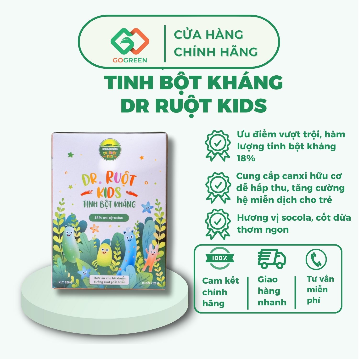 Tinh bột kháng dr ruột kids - giảm táo bón, tiêu chảy, rối loạn tiêu hóa, loạn khuẩn đường ruột cho bé hộp 200gr