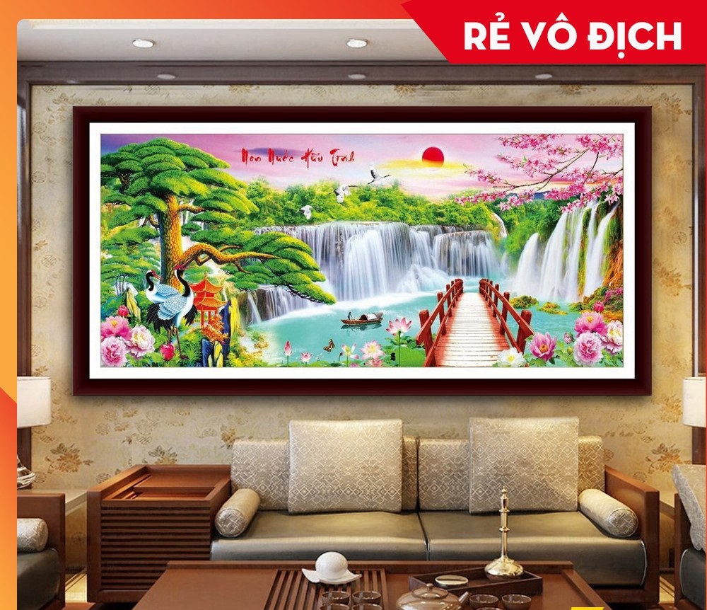 TRANH THÊU CHỮ THẬP, TRANH GẮN ĐÁ NON NƯỚC HỮU TÌNH, TRANH PHONG CẢNH VS038, VS031, LV433,LV434, LV435, LV3320,LV3321 ngọc thịnh