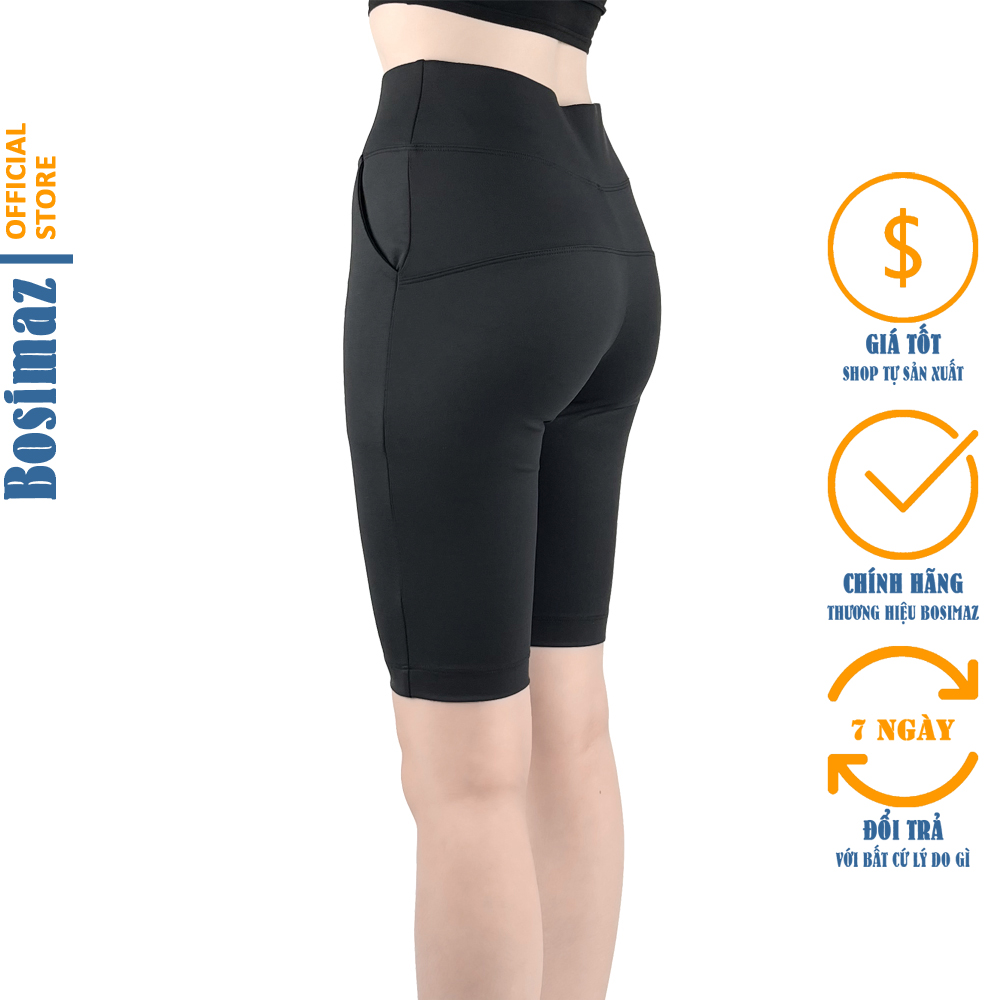 Quần Legging Nâng Mông Bosimaz MS371 ngắn túi trước màu đen thun co giãn 4 chiều vải đẹp dày thoáng mát không xù lông.