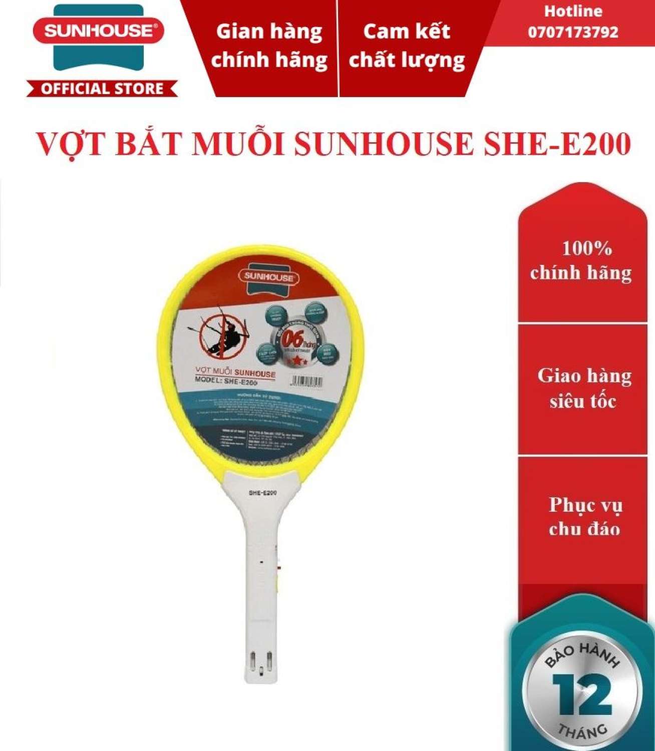 Vợt bắt muỗi sunhouse she-e200 bảo hành chính hãng 12 tháng