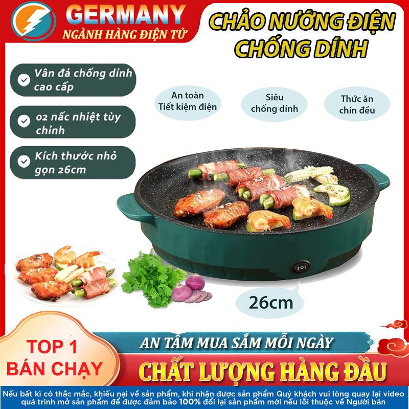 Chảo Nướng Điện chống dính cao cấp, Bếp nướng điện không khói 26cm cao cấp Công Suất 600W, Bếp nướng thịt BBQ hàn quốc dùng cho 6-8 người ăn tiện dụng cho mọi gia đình