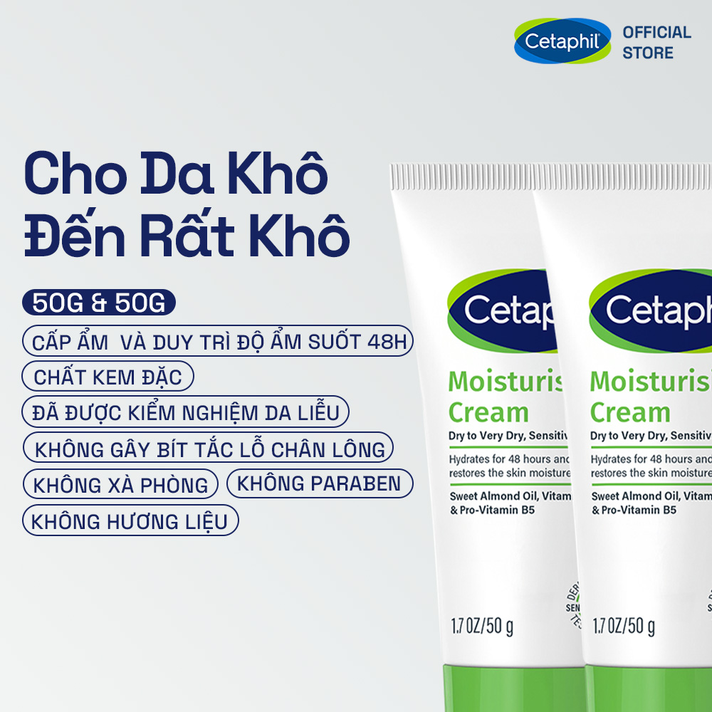 Combo 2 Kem dưỡng ẩm dịu lành cho da nhạy cảm cấp ẩm sâu đến 48H Cetaphil Moisturizing Cream 50g
